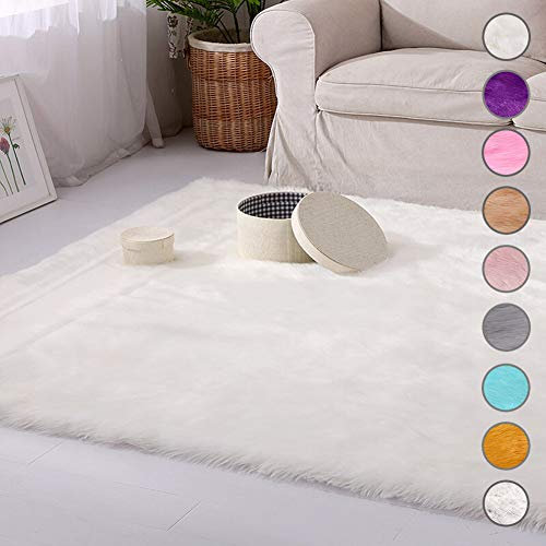SODKK Hochflor Teppich Teppiche Nach Maß, mit 8 doppelseitige Anti-Curling Rug Gripper Flauschiger für Als Faux Bett Vorleger (Weiß, 70 x 110 cm)