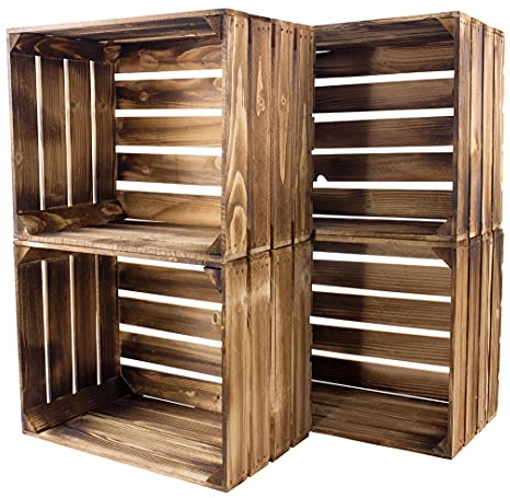 Kontorei Sparsets geflammte Obstkisten / Holzkisten braun 50x40x30cm, neu, rustikal, solide Verarbeitung ermöglicht Regal- oder Möbelbau (10)