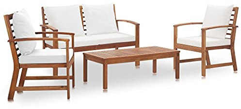 vidaXL Muebles de Jardín 4 Piezas con Cojines Mobiliario Muebles Terraza Decoración Casa Hogar Bricolaje Balcón Sillas Mesas Madera Acacia Maciza