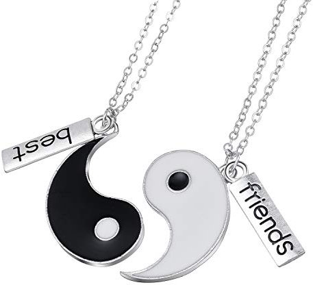 2 Stück Yin Yang Taichi BFF Kette Anhänger für Paare Pärchen Couple, Freundschaftsketten Ying Yang Haslkette mit Gravur Best Friends, Liebe Schmuck Partnerketten Geschenke für Beste Freunde Freundin