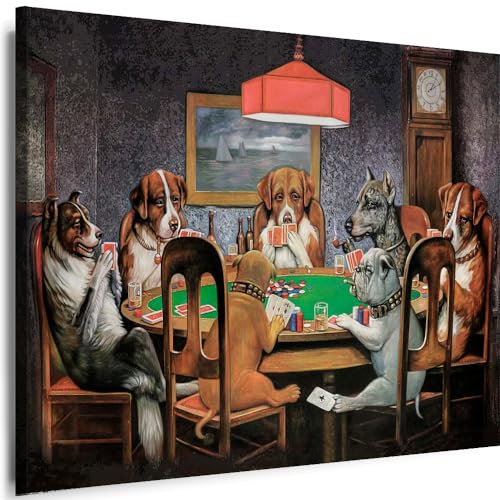 Myartstyle - Bilder Hunde Poker spielen Tiere 100 x 70 cm Leinwandbilder Xxl - 1 Teilige Wandbilder Kunstdrucke w-a-2048-22