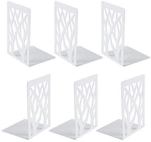 3 Paires Serre-Livre en Métal pour Livres, MSDADA Anti-Rayures Porte-Livres pour Bureau, Ecole et Maison, Séparateurs de Livres, CD, Porte-Dossier pour Bureaux(Blanc)