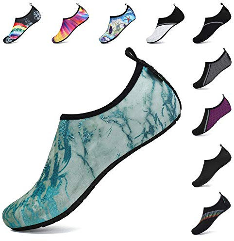 SAGUARO Herren Barfußsschuhe Damen Aqua Schuhe Frauen rutschfest Männer Badeschuhe für Yoga Aqua Wassersport Marmorierte Türkis 40/41 EU