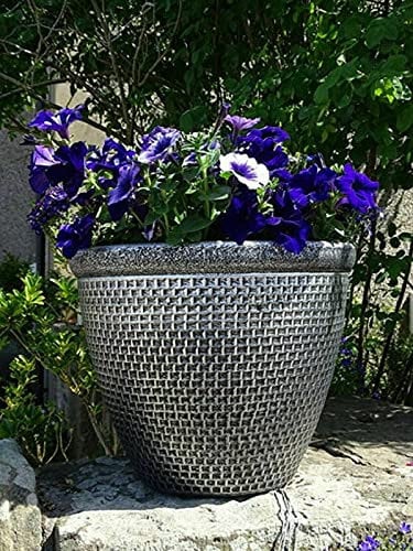 SG Traders 2 X Large Plastic Round Cromarty Plant Pots Flower Pot Planter Garden Decoration Antique Silver 40cm Plant Pot Outdoor Flower Pots Outside Garden Planters Outdoor With Drainage Holes