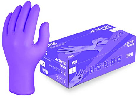 Skytec Iris Purple (Box of 100) Disposable Nitrile Gloves - Multipurpose Powder Free High Grip Non Latex Examination Gloves (Medium)