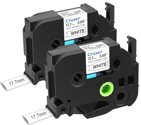 Cruxer 2 Pack Replacement for Brother HSe-241 17.7mm Heat Shrink Tube Black on White HSE241 HS241 Heat Shrink Label Tape for P-Touch PT-300 E550W E500 H500 7600 D600 P710BT P750W Labels Maker