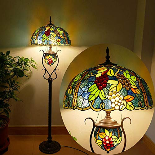 Ø46cm Vintage Tiffany Style Wohnzimmer Stehleuchte mit Schalter Handbuch Glasmalerei Libelle Design E27 Schlafzimmer Kunst Stehlampe Retro Büro Leselicht Nachtlicht 165CM hoch Standllampe Max 40W