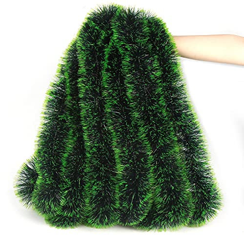 LOMIMOS Ghirlanda natalizia da 1,9 m, verde scuro glitterata, decorazione per albero di Natale, feste e matrimoni