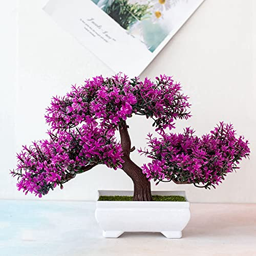 LIJUCAI 1 Stück Künstliche Pflanzen Bonsai Kleine Grünkiefer Topfpflanzen Simulation Gefälschte Blumen Ornament für Heimtextilien Hotel Garten Dekor,cuisong lila rot