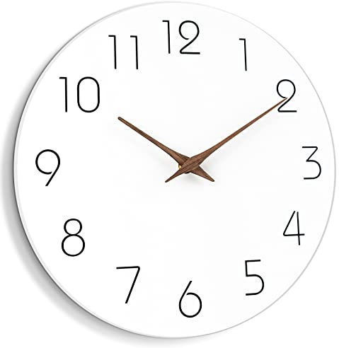 Mosewa Wanduhr – geräuschlose, Nicht tickende Holz-Wanduhren batteriebetrieben – Holz weiß modern Büro einfache minimalistische Uhr dekorativ für Küche, Zuhause, Badezimmer, Wohnzimmer (30.5 cm)