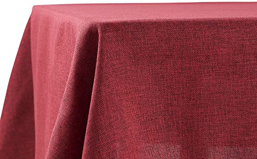 Decomira Tischdecke wasserabweisend Leinen-Optik | Fleckschutz, abwaschbar | Garten-Tischdecke Outdoor, Tischtuch Esstisch | Rot - 130x180 cm
