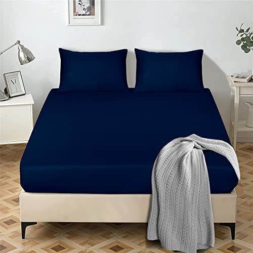 My home store Spannbetttuch, 25 cm tief, gebürstete Mikrofaser, ultraweich, bügelfrei, knitterfrei, einfarbig, Spannbettlaken, hypoallergen, atmungsaktiv (Marineblau, Einzelbett)