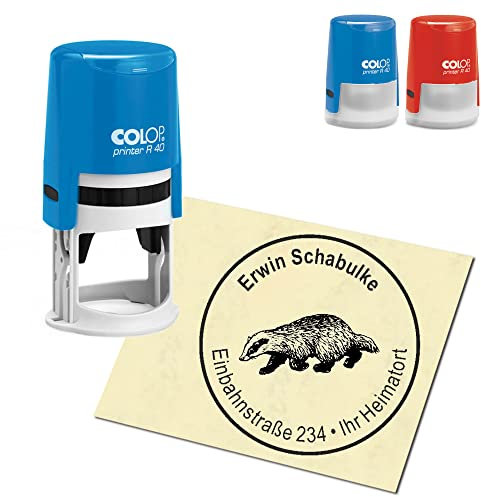 Stempel Adressstempel personalisiert - Dachs - rund ∅ 40mm Automatikstempel als Firmenstempel Namensstempel Bürostempel
