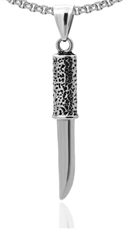 Fusamk Fashion Titanium Steel Dagger Tag Pendant Knife Necklace, stainless steel, no gemstone