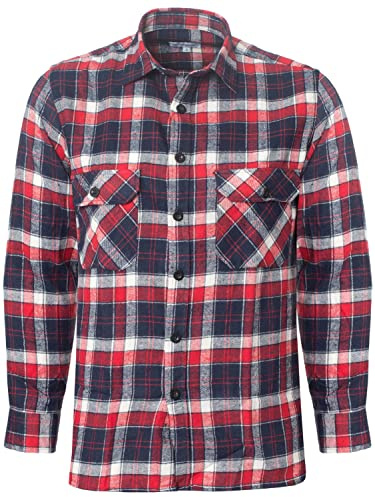 BRAND KRUZE Mens Check Shirts Long Sleeve Lumberjack Flannel Work Casual Button Shirt S - 5XL (as8, Alpha, 3X_l, Regular, Regular, Standard, Red Navy, 3XL)