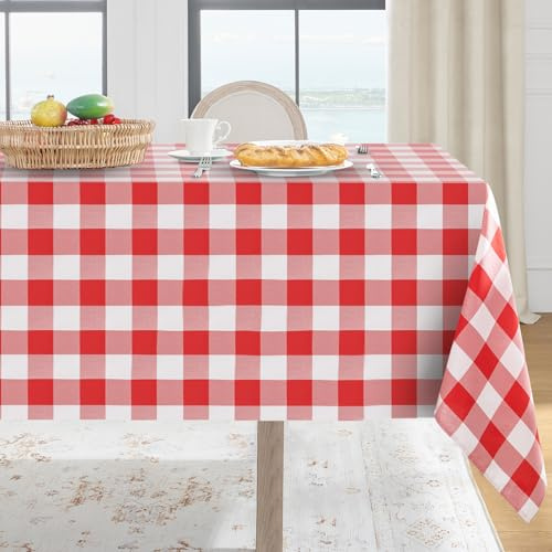 Softalker Nappe rectangulaire à carreaux vichy imperméable pour l'extérieur en motif buffalo, résistante aux taches et lavable pour pique-nique, camping, salle à manger - Rouge et blanc, 137,2 x 274,3