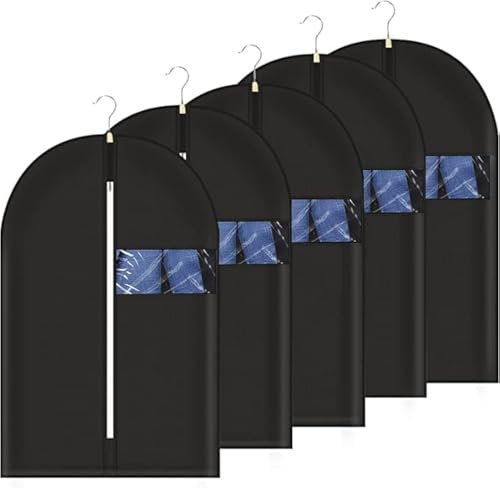 Garment Bags 5 PCS, Suit Cover Dust Proof Garment Bags for Men Travel Foldable Washable Clear Lightweight Cover Bags Protector for Suit, Coat, Jacket, Dress Closet Storage 44x24