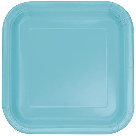 Trimming Shop Lot de 14 Assiettes à Dessert carrées Robustes de 23 cm - Assiettes jetables Bleu Sarcelle - Vaisselle en Papier