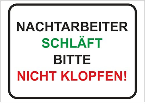 INDIGOS UG - Panneau PVC 5mm - Sécurité - Avertissement - Travailleur de nuit - Ne pas tapoter - 200x150 mm - Hôtel, entreprise, protection, Kita, médecin, pratique, appartement