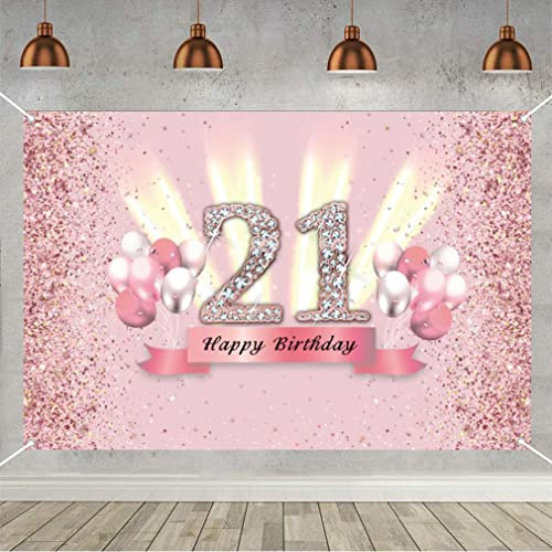 21. Geburtstag Deko 21 Geburtstag Banner Rosegold Party Dekoration Mädchen, Stoff Schild Poster 21. Jahrestag Party Geburtstagsdeko Glitzern Rosa