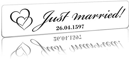Hochzeitskennzeichen Kennzeichen Aufkleber Hochzeitsauto mit Datum + Namen Brautpaar Wunschname Hochzeit Auto Deko Schild selbst gestalten (13 Just Married Herzen, Selbstklebende Folie)