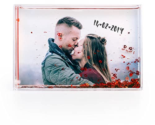 Wanapix | Boule de Coeur Personnalisée | Boule à Neige Personnalisée avec Photo | Cadeau Original |Noël/Saint Valentin/l'anniversaire/Amoureux| 15 x 10 cm