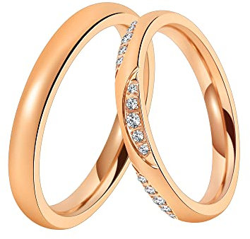 DOOSTI Trauring/Ehering/Partnerring INSPIRATION ROSE Chirurgischer Edelstahl 316L - hochwertiger Edelstahlring Rosegold vergoldet Damen und Herren Variante Mit Gratis Gravur (Ring ohne Zirkonia, 62)