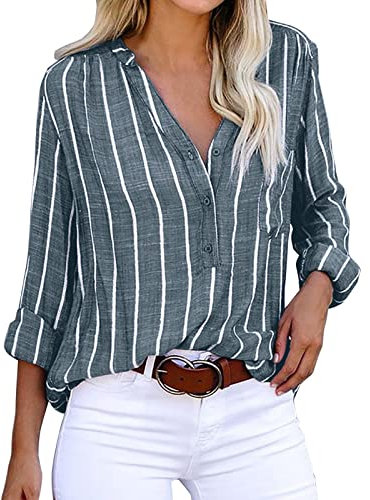 Tunika Damen Sommer Longbluse Sommer Elegant Blusenshirt Lange Mit Knopfleiste Leinenbluse Italienische Mode Große Größen Frühling Long Oberteile Tunika Longshirt Musselin Bluse lässig für Leggings