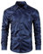 HISDERN Paisley Shirt for Men Jacquard Silk Dress Shirt Long Sleeve Button Down for Weddimg Nightclub Party Satin Shirts Regular Fit Blue L