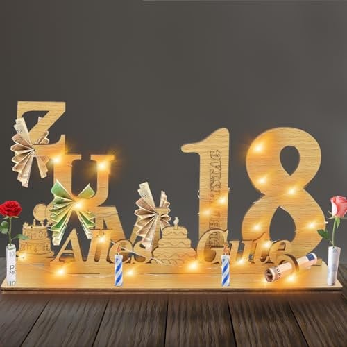 Geschenke zum 18 Geburtstag Mädchen Junge, Geldgeschenke Geburtstag 18 Alles Gute zum mit LED Lichterkette Ständer,Holz 18.Geburtstag Deko,Coole Geschenkideen zum 18.Geburtstag Tischdeko.