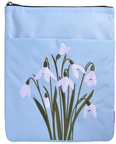 LParkin Geburtsmonat Blume Stickerei Buchhülle mit Reißverschluss, Januar Schneeglöckchen Geburtsblumen Buchhülle Stoff, Geburtstag Blume Buchtasche Geschenke für Buchliebhaber