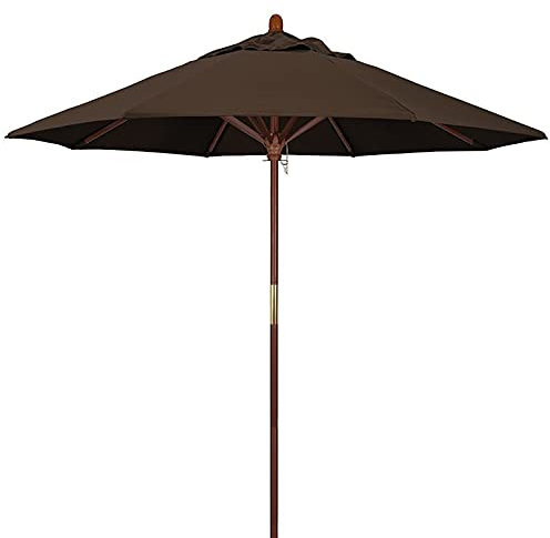 Parasol Parasol Parasol de table de marché pour piscine extérieure, poteau en bois et 8 nervures, petit parasol rond de 2,1 m / 6,8 pieds, tissu en polyester UV50 + (couleur : marron) Decoration