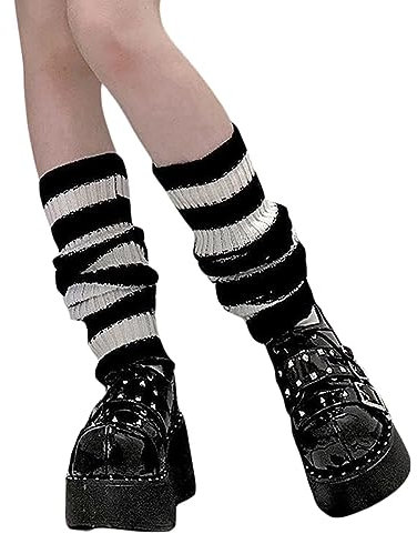 FeMereina Leg Warmers for Women 80s 90s Goth Leg Warmer Girls Kawaii Japanese Style Knit Striped Leg Warmers Y2K Leg Sleeves (Rib - Stripes, One Size)