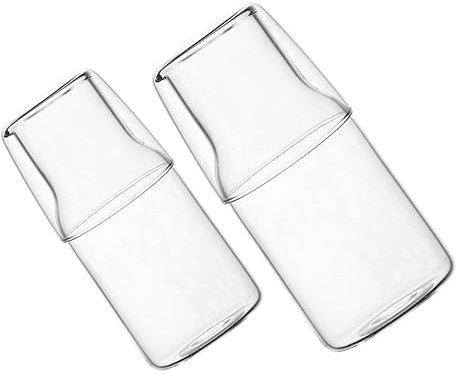 Didiseaon 2 Juegos De Jarra De Agua De Vidrio Con Taza Garrafas De Agua De Escritorio Contenedor De Leche Para Bebidas Vaso De Chupito Con Tapa Botellas De Agua Transparentes Jarra
