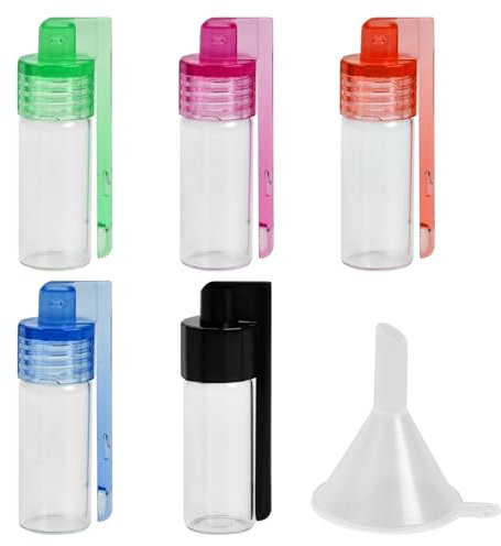 5 Pcs Spice Powder Tool, Glass Bottle with Micro Funnel, Waterproof Small Glass Bottles Storage Spice, Sniffing Kit, Small Glass Snuff Bottles, Snuff Spoon Vial for Travel Outdoor (Random Color)