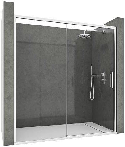 NEBADOON | Mamparas de Ducha - 1 Puerta Corredera + 1 Fijo - Mampara de Ducha Corredera - Perfilería Plata Brillo - 114 a 118 cm (Ancho Adaptable 4 cm) x 195 cm (Alto) - Posición Puerta Derecha