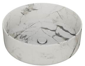LEMONBATH - Lavabo sobre Encimera de Cerámica Blanco - Lavabo redondo para Mueble Baño con Válvula incluida - Medidas 35,5 x 35,5 x 11,5 cm - Lavabo Baño para poner encima de Mueble Baño