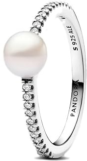 Pandora Timeless Ring, Sterlingsilber, mit weißer, behandelter Süßwasserzuchtperle und klarem Cubic Zirkonia
