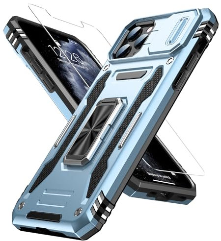 GOODON for iPhone 11 Pro Max Case with Sliding Camera Cover + Screen Protector - Metal Magnetic Kickstand - Military-Grade Shockproof Matte Protective Phone Cover 6.5 for Men Women Girls - Light Blue