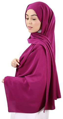 Lamis Hijab Hijab aus Medinenseide mit integrierter Mütze, hergestellt in der Türkei, muslimische Frauen, HE710, dunkelviolett, One size