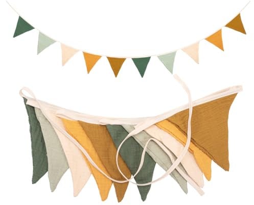 Bandierine per Cameretta dei Bambini, in tessuto di mussola di Cotone, Ghirlanda per la Cameretta dei Bambini, Decorazione da parete, Decorazione per la Cameretta dei Bambini (Verde)