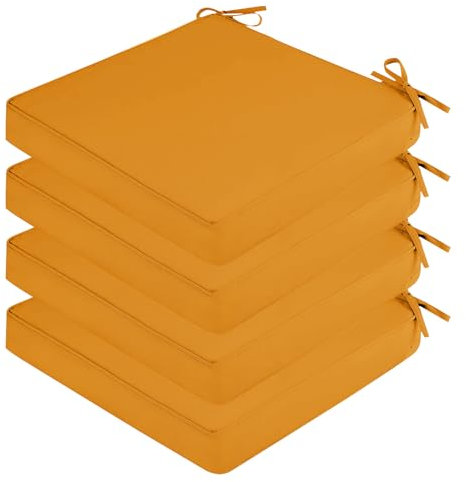 SK Studio 4er Set Stuhlkissen Outdoor wasserdicht Polsterauflage Stuhlauflage Kissen Sitzkissen Bezug abnehmbar mit Eckbändern Gelb, 45x45x5cm