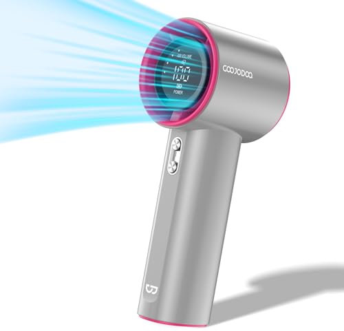 GOOJODOQ Ventilateur Portable à Main, Mini Ventilateur Turbo Portable, Charge USB-C, Batterie 4000 mAh pour Les Voyage/Camping/Extérieur (Gris)