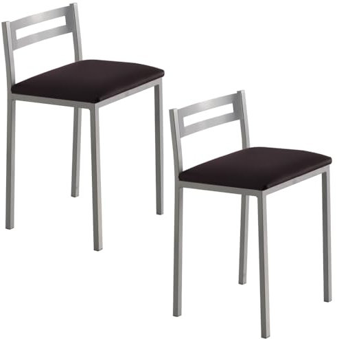 MOMMAHOME® Taburetes de Cocina - Pack 2 Taburetes de Cocina, Banquetas, Taburete Bar, Material Metal/Ecopiel, MOLI, Medidas 34x34x65cm (Negro/Plata)
