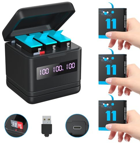 Weekinend 3 Pack Hero 9/10/11 2000mAh Batteries and Storage Quick Charger with High Speed Micro SD Card Reader Function, Fully Compatible with Gopro of Hero 9/10/11 Original Battery and Charger