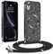 Phoona handyband Hülle für iPhone XR mit Band, Glitzer Handyhülle Kompatibel mit MagSafe, Ganzkörperschutz Kratzfeste Stossfest Schutzhülle mit Einstellbar Kette, Schwarz