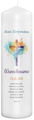 PhotoFancy® - Personalisierte Konfirmationskerze - Fotokerze mit eigenem Foto/Text bedrucken lassen - Kerze mit Konfirmations-Design: Glaubenspfad - 29 cm Höhe