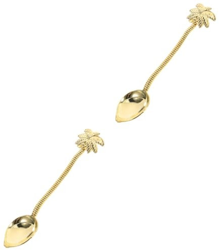 TOPBATHY 2 StüCk Tropische Palmen KaffeelöFfel, Retro Kleine LöFfel, Goldene KaffeerüHrer, DessertlöFfel, 10,5 X 3 X 2,5 Cm, Zinklegierung, Hochglanzpoliert, Leicht Zu Reinigen