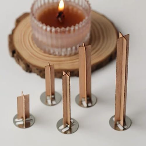 MSTZA 20 Sets 50–120 x 15 mm, große Kreuz-Holzdochte zur Kerzenherstellung mit Dochthalter aus Metall, rauchfreie Sojakerzen, Crackle-Holzdocht