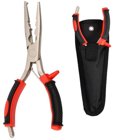 Dokeno Multifunzione Pinze Pesca 18cm Acciaio Inox Rimuovere Gancio Strumento Line Cutter Attrezzatura con Guaina, Gancio Line Cutter Attrezzatura Pinza da Pesca per Filo Rimozione Amo E Anello Aperto